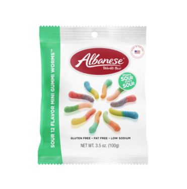 Albanese Sour 12 Flavor Mini Gummi Worms, 3.5 Oz